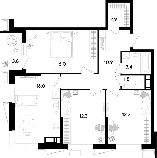 4+ комнаты, 75.6 м², 18/18 этаж, ЖК «Парк Победы»