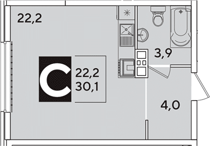 Студия, 30.1 м², 2/16 этаж, ЖК «Самолет»