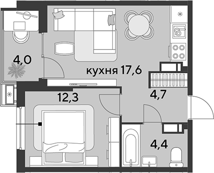 2-комн., 39 м², 15/18 этаж, ЖК «Парк Победы»