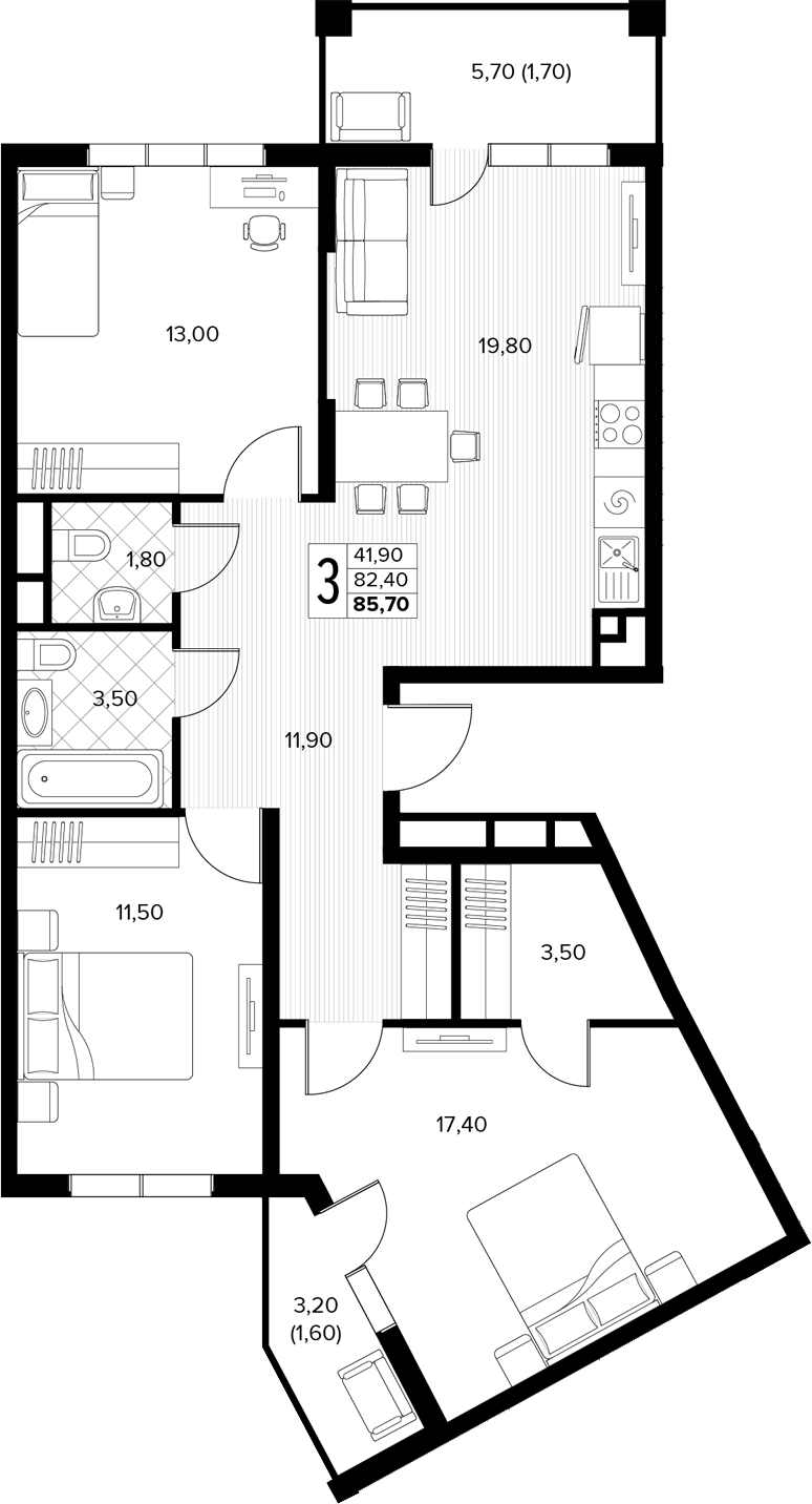 3-комн. Кипарис