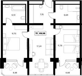 2-комн., 60.68 м², 13/16 этаж, ЖК «Гостиничный комплекс Белые ночи»
