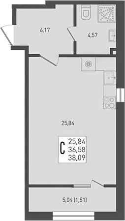 Продается 1-комн. квартира, 36.58 м²