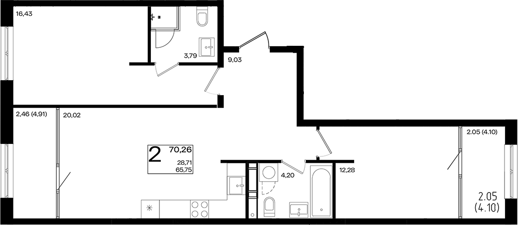 3-комн., 65.75 м², 13/18 этаж, ЖК «Патрики»