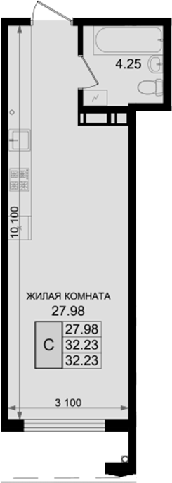 Студия, 32.23 м², 3/8 этаж, ЖК «Резиденция морей»