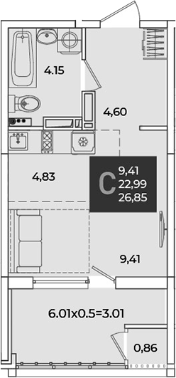 Студия, 23.84 м², 16/18 этаж, ЖК «Образцово»