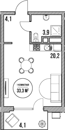 Студия, 28.2 м², 2/5 этаж, ЖК «МореТут»