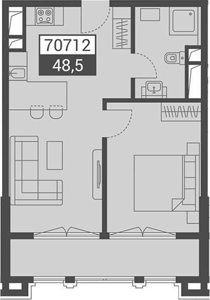 Объект, 48.5 м², 3/7 этаж, ЖК «Красная поляна 540»