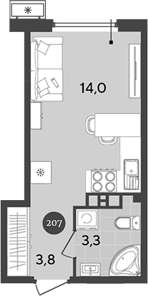 Студия, 21.1 м², 7/18 этаж, ЖК «Порто-Ново»