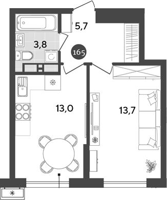 1-комн., 36.2 м², 13/18 этаж, ЖК «Порто-Ново»