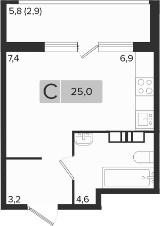 Студия, 22.1 м², 8/18 этаж, ЖК «Эрмитаж»