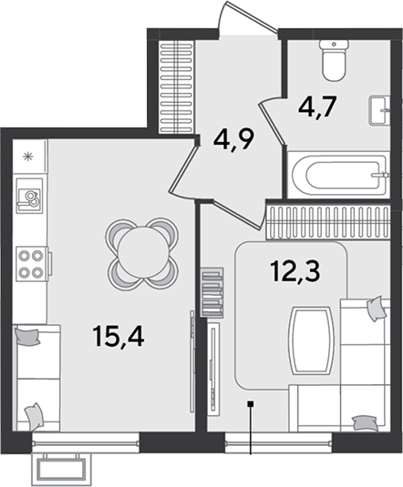 1-комн., 37.3 м², 2/9 этаж, ЖК «Парк Победы»