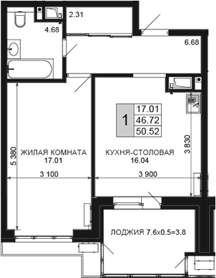 Продается 2-комн. квартира, 46.72 м²