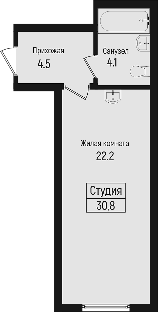 Студия, 30.8 м², 2/11 этаж, ЖК «Центральный»