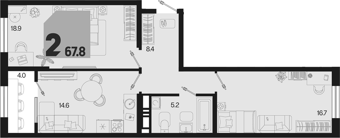 2-комн., 63.8 м², 9/18 этаж, ЖК «Первое место»