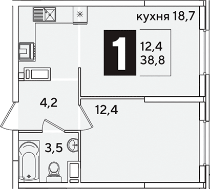 2-комн., 38.8 м², 11/16 этаж, ЖК «Самолет»