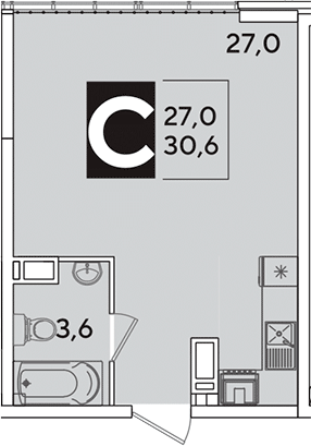 Студия, 30.6 м², 16/16 этаж, ЖК «Самолет»