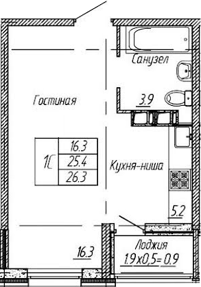 Студия, 25.4 м², 9/9 этаж, ЖК «Архитектор. ГК ЮгСтройИнвест»