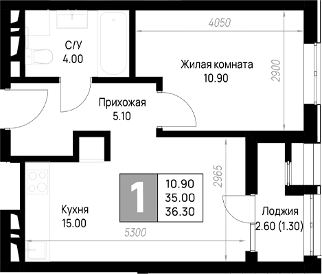 1-комн., 35 м², 8/9 этаж, ЖК «На высоком берегу»