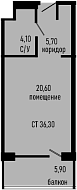Студия, 30.4 м², 5/8 этаж, ЖК «Курортный отель Алеан Селект Агой»