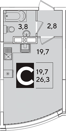 Студия, 26.3 м², 10/16 этаж, ЖК «Самолет»