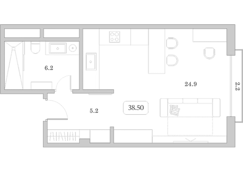 Студия, 36.3 м², 6/7 этаж, ЖК «Граф Толстой»