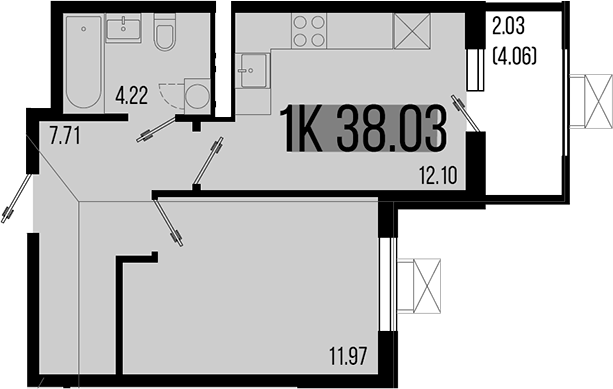 1-комн., 36 м², 7/8 этаж, ЖК «Цветной бульвар»