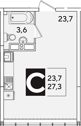 Студия, 27.3 м², 15/16 этаж, ЖК «Самолет»