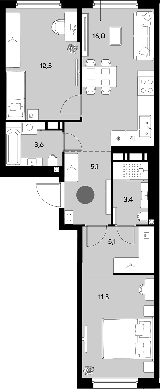 3-комн., 57 м², 9/9 этаж, ЖК «Грейд»