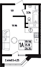 Студия, 25.1 м², 3/16 этаж, ЖК «Мега-Победа»