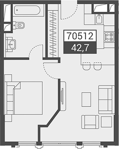 Объект, 42.7 м², 3/7 этаж, ЖК «Красная поляна 540»