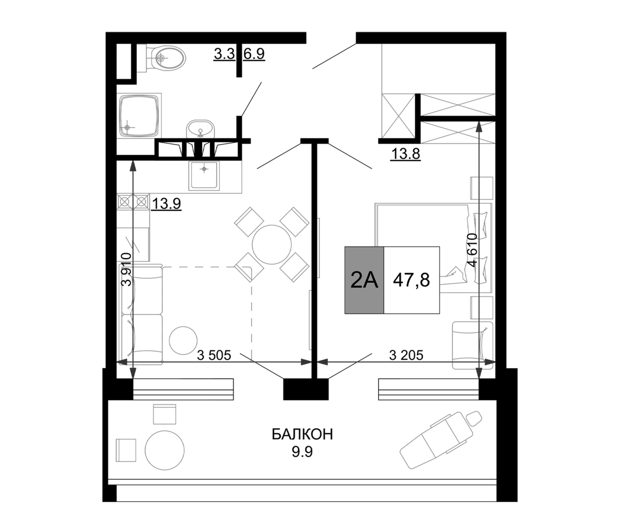 2-комн., 37.9 м², 5/9 этаж, ЖК «Гостиничный комплекс Мореград»