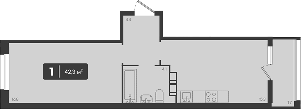 1-комн., 40.6 м², 6/9 этаж, ЖК «Архитектор. ГК ЮгСтройИнвест»