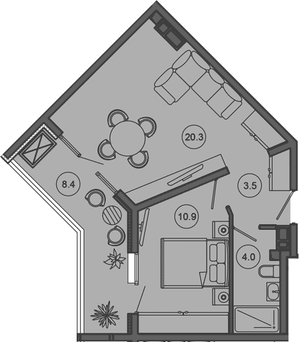 2-комн., 38.7 м², 8/10 этаж, ЖК «Гостиничный комплекс GREENMONT»