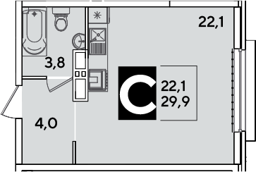 Студия, 29.9 м², 11/16 этаж, ЖК «Самолет»