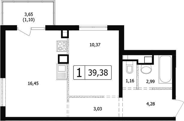 Продается 2-комн. квартира, 38.28 м²