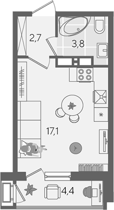 Студия, 23.6 м², 15/24 этаж, ЖК «Рекорд»