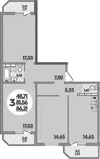 3-комн., 81.56 м², 8/16 этаж, ЖК «Восточный. Квартал №6»