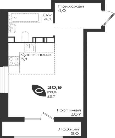 Студия, 28.9 м², 3/9 этаж, ЖК «Ботаника»