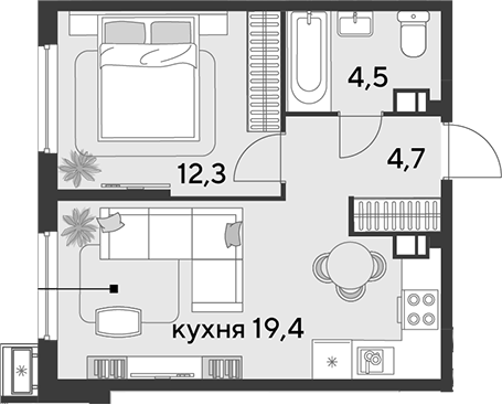 2-комн., 40.9 м², 5/9 этаж, ЖК «Парк Победы»