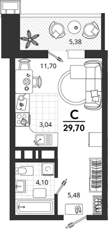 Студия, 24.32 м², 3/18 этаж, ЖК «Родные Просторы»