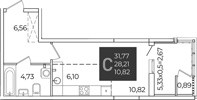 Студия, 28.21 м², 2/21 этаж, ЖК «Образцово»