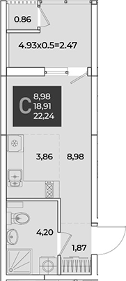 Студия, 19.77 м², 2/18 этаж, ЖК «Образцово»