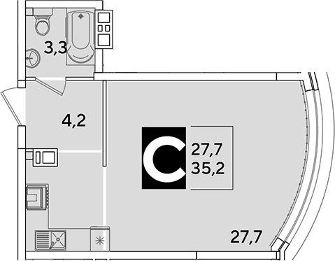 Студия, 35.2 м², 9/16 этаж, ЖК «Самолет»