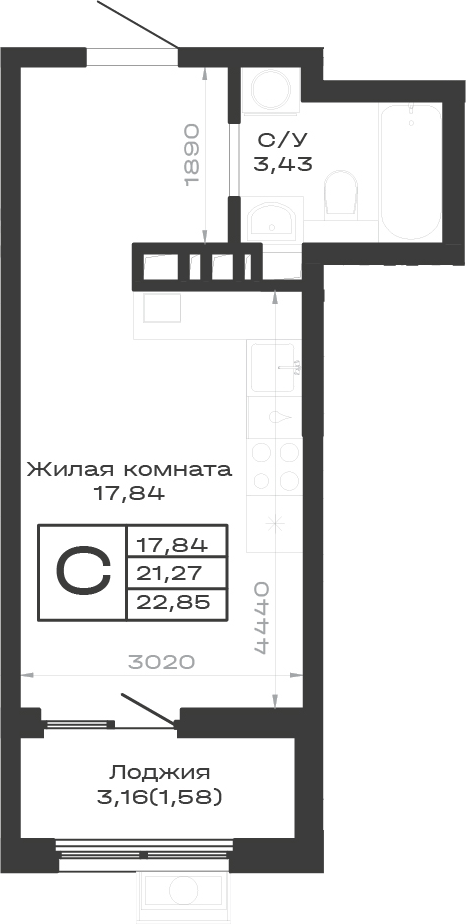 Студия, 21.27 м², 7/9 этаж, ЖК «Суворов. ГК Во-первых»