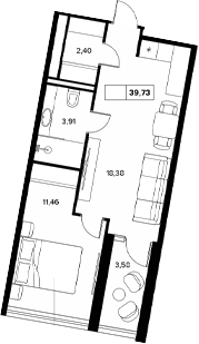 1-комн., 36.15 м², 8/8 этаж, ЖК «Гостиничный комплекс Белые ночи»