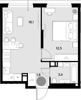 1-комн., 36 м², 9/9 этаж, ЖК «Грейд»