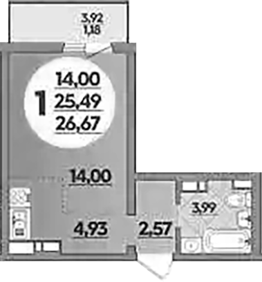 Студия, 25.49 м², 6/9 этаж, ЖК «Предгорье Лаго-Наки»