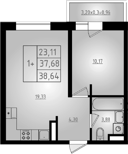 Продается 2-комн. квартира, 37.68 м²