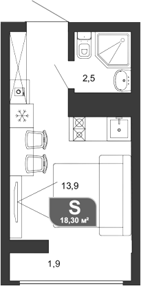 Студия, 16.4 м², 13/19 этаж, ЖК «Сочи Парк»