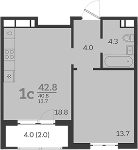 2-комн., 40.8 м², 20/24 этаж, ЖК «Все Свои VIP»